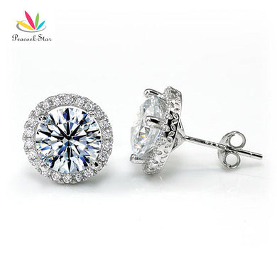 Halo Stud Earrings Solid 925 Sterling Silver 4 Carat Round Cut Bridal Bridesmaid Jewelry CFE8102
