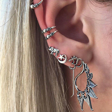 Peacock Women Big Cuff Set Silver Punk Earrings Ear Gift Color For Party Earrings Vintage Small Star Elephant Stud Moon New