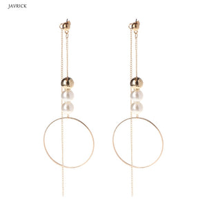 Pearl Earrings Long Drop Dangle Women Jewelry Big Ring Luxury Wedding Bride Gift