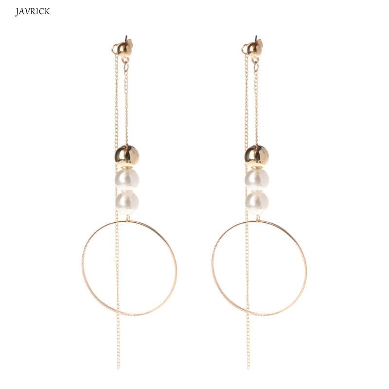 Pearl Earrings Long Drop Dangle Women Jewelry Big Ring Luxury Wedding Bride Gift