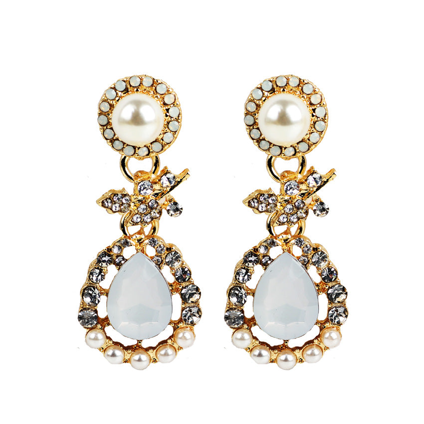 Pearl Heart Shape Acrylic Crystal Stone Shining Rhinestone Decoration Drop Earrings Women Luxury Jewelry for Party Wedding