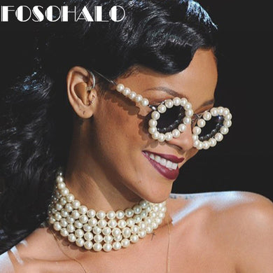 Pearl Round Sunglasses Women Small Frame Oval Vintage Sunglasses  Brand Designer Men Retro Sunglasses Steampunk Classic