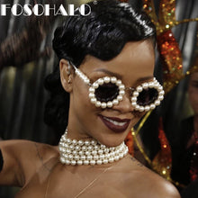Load image into Gallery viewer, Pearl Round Sunglasses Women Small Frame Oval Vintage Sunglasses  Brand Designer Men Retro Sunglasses Steampunk Classic