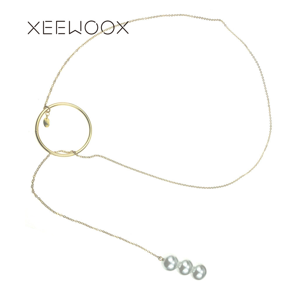 Pearls Circle 14k Yellow Gold Pendant Necklace Jewelry Fashion Week Designer Creative Gift