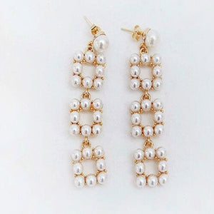 Pearls Earrings Modern Fashion European Geometric Jewelry Lady Long Earrings Gifts EF15236