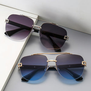 Peekaboo big frame sunglasses rimless uv400 male 2023 half frame men eyewear woman metal brown blue gradient lens