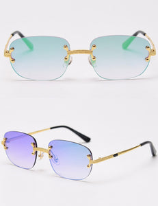 Peekaboo blue frameless retro sunglasses mirror women 2022 uv400 high quality square frame male sun glasses rimless men green