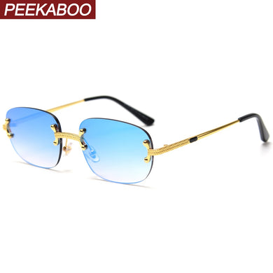 Peekaboo blue frameless retro sunglasses mirror women 2022 uv400 high quality square frame male sun glasses rimless men green