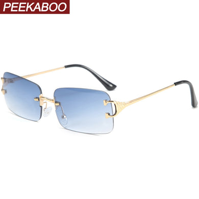 Peekaboo blue rectangular sunglasses rimless men metal  square sun glasses for women gradient lens frameless 2022 uv400