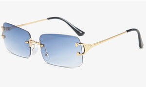 Peekaboo blue rectangular sunglasses rimless men metal  square sun glasses for women gradient lens frameless 2022 uv400