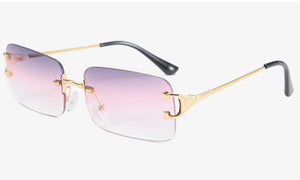 Peekaboo blue rectangular sunglasses rimless men metal  square sun glasses for women gradient lens frameless 2022 uv400