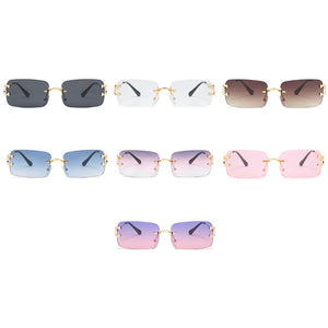Peekaboo blue rectangular sunglasses rimless men metal  square sun glasses for women gradient lens frameless 2022 uv400