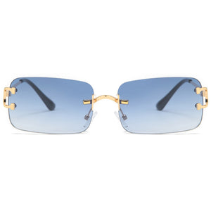 Peekaboo blue rectangular sunglasses rimless men metal  square sun glasses for women gradient lens frameless 2022 uv400