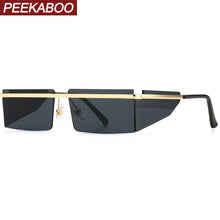 Load image into Gallery viewer, Peekaboo brown rectangular sunglasses men side shield gold rimless square sun glasses for women metal windproof hot-selling