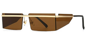 Peekaboo brown rectangular sunglasses men side shield gold rimless square sun glasses for women metal windproof hot-selling