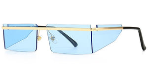 Peekaboo brown rectangular sunglasses men side shield gold rimless square sun glasses for women metal windproof hot-selling