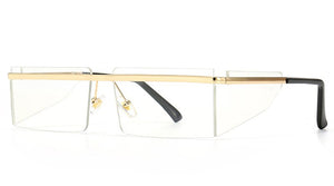 Peekaboo brown rectangular sunglasses men side shield gold rimless square sun glasses for women metal windproof hot-selling