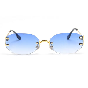 Peekaboo frameless retro sunglasses rimless square women oval metal eyeglasses for men polygon gold blue brown 2023 uv400