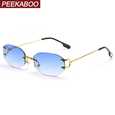 Peekaboo frameless retro sunglasses rimless square women oval metal eyeglasses for men polygon gold blue brown 2023 uv400