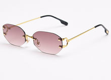 Load image into Gallery viewer, Peekaboo frameless retro sunglasses rimless square women oval metal eyeglasses for men polygon gold blue brown 2023 uv400