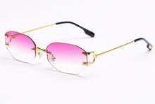 Load image into Gallery viewer, Peekaboo frameless retro sunglasses rimless square women oval metal eyeglasses for men polygon gold blue brown 2023 uv400