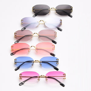 Peekaboo frameless retro sunglasses rimless square women oval metal eyeglasses for men polygon gold blue brown 2023 uv400