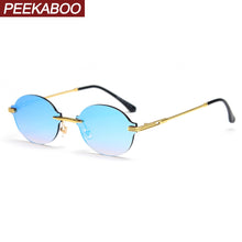 Load image into Gallery viewer, Peekaboo framelesss oval sunglasses for men retro style green blue mirror rimless small glasses for women colorful uv400 2023