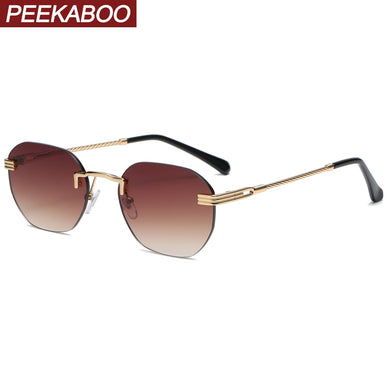 Peekaboo gold men retro sunglasses rimless 2022 uv400 frameless female metal glasses for women brown summer accessories