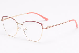 Peekaboo gold metal spectacle frames women spring hinge female cat eye glasses frame vintage clear lens gift items pink