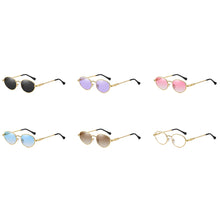 Carica l'immagine nel visualizzatore di Gallery, Occhiali da sole ovali in metallo dorato Peekaboo da donna occhiali da sole rotondi rosa viola retrò per uomo con lenti sfumate uv400 accessori per esterni 