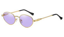 Carica l'immagine nel visualizzatore di Gallery, Occhiali da sole ovali in metallo dorato Peekaboo da donna occhiali da sole rotondi rosa viola retrò per uomo con lenti sfumate uv400 accessori per esterni 