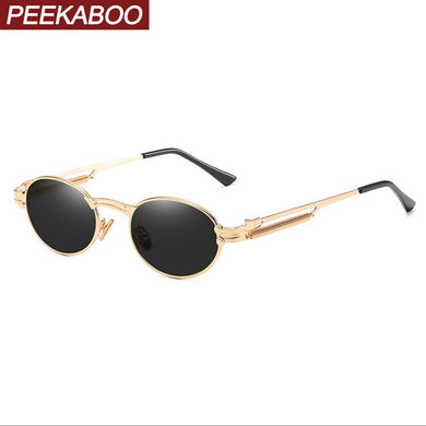 Peekaboo gold retro round sunglasses vintage men 2023 summer metal punk sun glasses for women oval anti blue light uv400 unisex