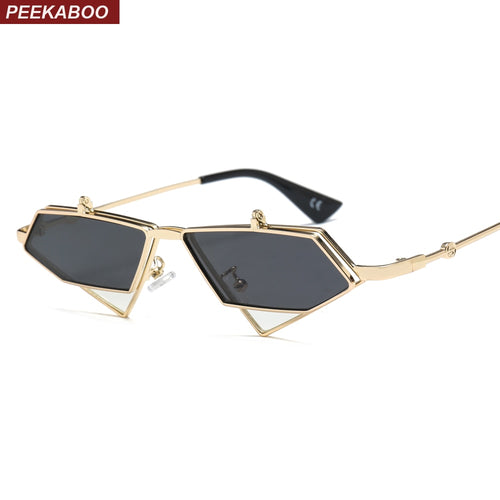 Peekaboo gold steampunk flip up sunglasses men vintage red metal frame triangle sun glasses for women 2023 uv400