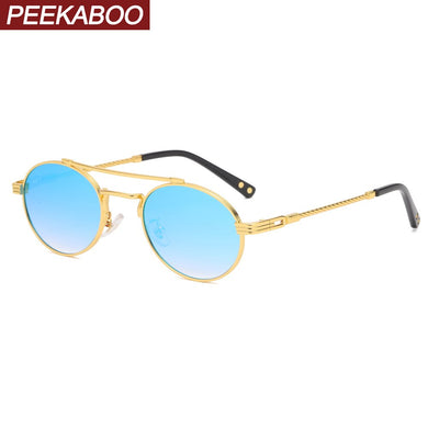 Peekaboo green blue mirror sunglasses for men double bridge retro style round sun glasses for women full metal uv400 gift items