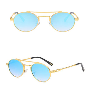 Peekaboo green blue mirror sunglasses for men double bridge retro style round sun glasses for women full metal uv400 gift items