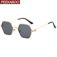 Load image into Gallery viewer, Peekaboo hexagonal glasses for men metal gold black brown uv400 female sunglasses round man gift items 2023 summer vintage