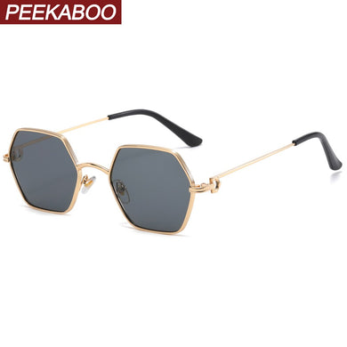 Peekaboo hexagonal glasses for men metal gold black brown uv400 female sunglasses round man gift items 2023 summer vintage