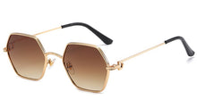 Load image into Gallery viewer, Peekaboo hexagonal glasses for men metal gold black brown uv400 female sunglasses round man gift items 2023 summer vintage