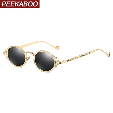 Peekaboo mens oval sunglasses men 2023 punk style red women sun glasses retro round gold black metal frame  UV400