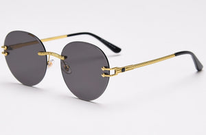 Peekaboo metal gold rimless glasses for men frameless gradient lens round sunglasses women blue brown uv400 2023 spring hinge