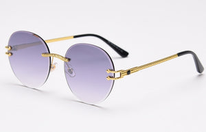 Peekaboo metal gold rimless glasses for men frameless gradient lens round sunglasses women blue brown uv400 2023 spring hinge