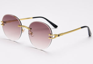 Peekaboo metal gold rimless glasses for men frameless gradient lens round sunglasses women blue brown uv400 2023 spring hinge