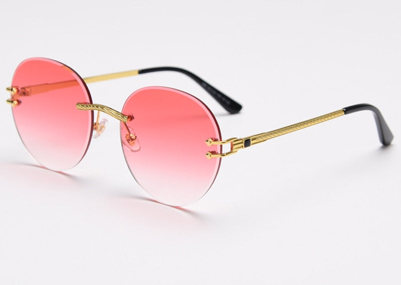 Peekaboo metal gold rimless glasses for men frameless gradient lens round sunglasses women blue brown uv400 2023 spring hinge