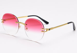 Peekaboo metal gold rimless glasses for men frameless gradient lens round sunglasses women blue brown uv400 2023 spring hinge