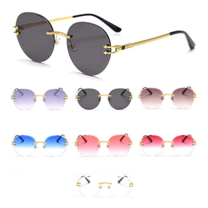 Peekaboo metal gold rimless glasses for men frameless gradient lens round sunglasses women blue brown uv400 2023 spring hinge