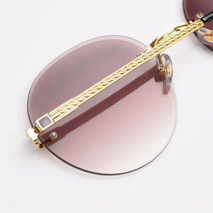 Peekaboo metal gold rimless glasses for men frameless gradient lens round sunglasses women blue brown uv400 2023 spring hinge