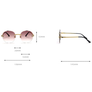 Peekaboo metal gold rimless glasses for men frameless gradient lens round sunglasses women blue brown uv400 2023 spring hinge