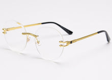 Load image into Gallery viewer, Peekaboo metal gold rimless glasses for men frameless gradient lens round sunglasses women blue brown uv400 2023 spring hinge