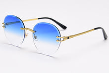 Load image into Gallery viewer, Peekaboo metal gold rimless glasses for men frameless gradient lens round sunglasses women blue brown uv400 2023 spring hinge