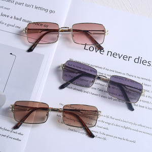 Peekaboo rectangle punk glasses for men retro style uv400 gold metal sunglasses women square brown 2023 drop shipping